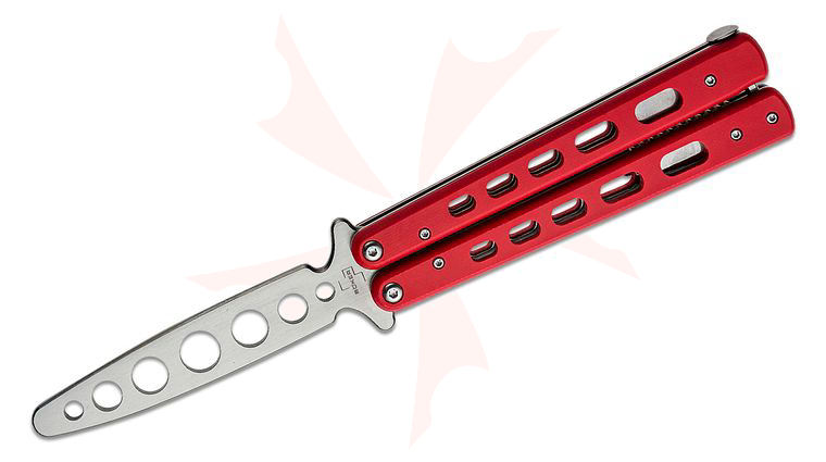 Boker Plus Balisong Trainer Butterfly Knife 4 inch Satin Unsharpened Blade, Red G10 Handles