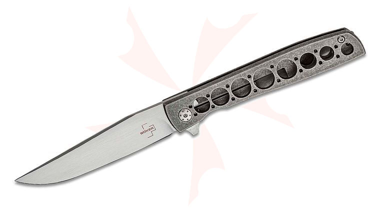Boker Plus Brad Zinker Urban Trapper Flipper 3-1/2 inch VG10 Satin Blade, Titanium Handles