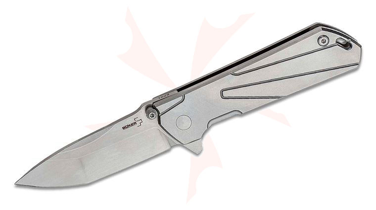 Boker Plus Burnley Kihon Flipper 3.375 inch D2 Stonewashed Tanto Plain Blade, Stainless Steel Handles