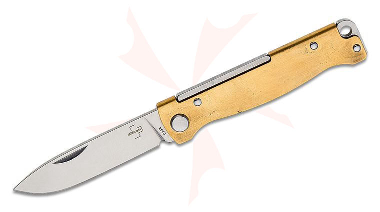 Boker Plus Atlas Pocket Knife 2.64 inch Stainless Steel Blade, Brass Handle