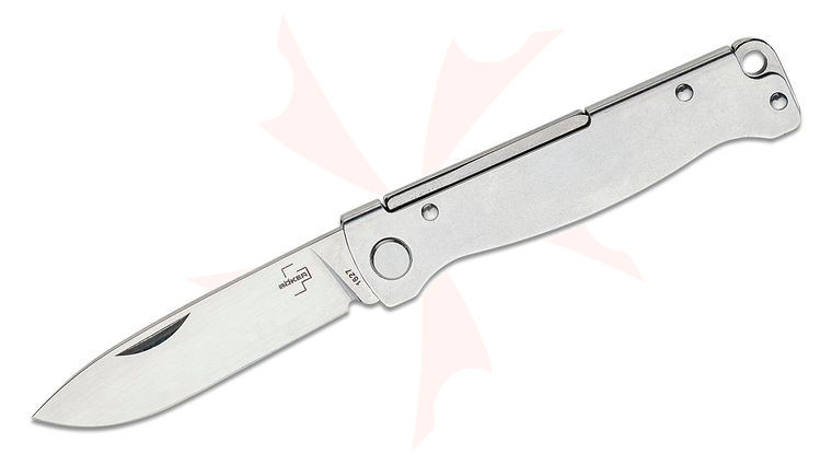Boker Plus Atlas Gen 2 Pocket Knife 2.64 inch 12C27 Stainless Steel Blade, Stonewashed Stainless Steel Handle