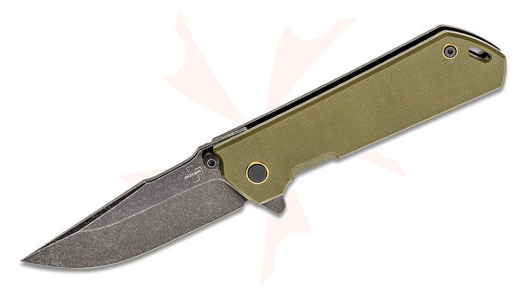 Boker Plus Kihon Assisted Flipper Knife 3.35 inch D2 Black Stonewashed Blade, OD Green G10 and Stainless Steel Handles