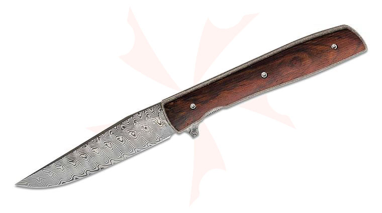 Boker Plus Brad Zinker Urban Trapper Gentleman's Flipper Knife 3.46 inch Damascus Blade, Cocobolo Wood Handles