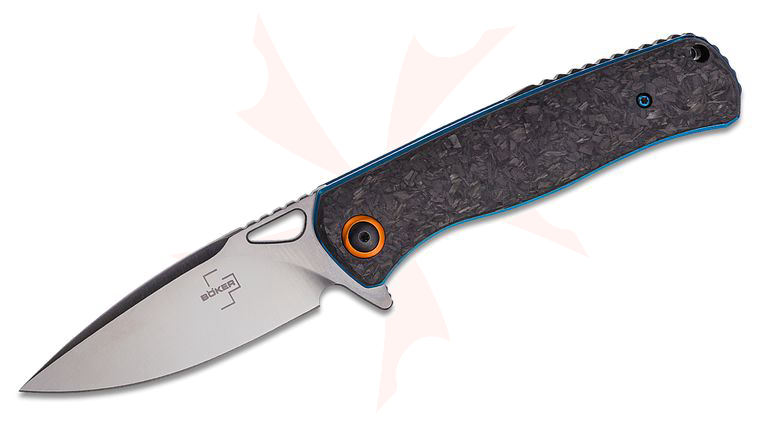 Boker Plus Nebula Flipper Knife 3.62 inch D2 Satin Spear Point Blade, Carbon Fiber Handles with Blue Liners