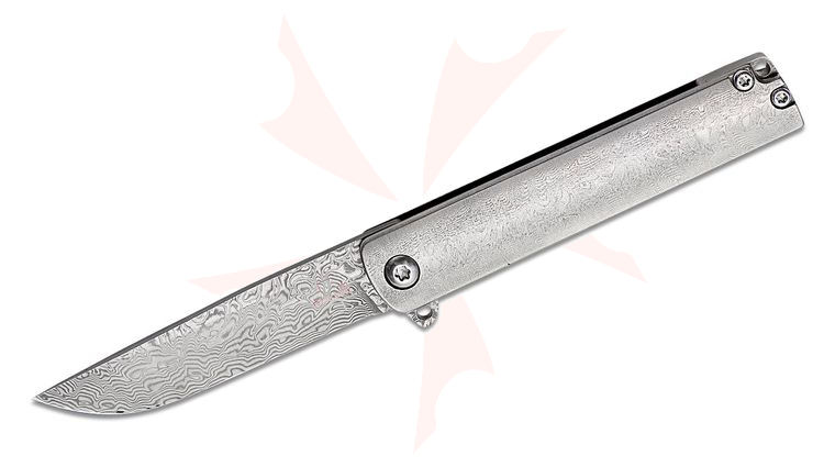 Boker Plus Gemma Damascus Flipper Knife 2.52 inch Damascus Drop Point Blade, Damascus Handles with Damascus Pocket Clip