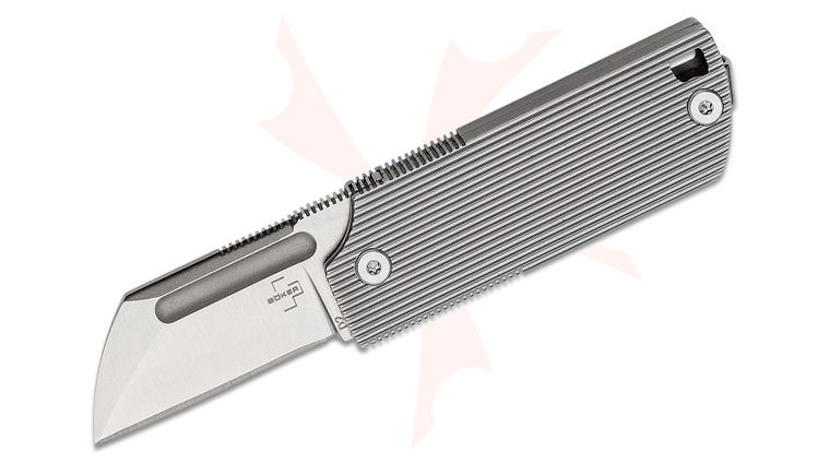 Boker Plus BabyX Flipper Knife 1.57 inch D2 Satin Sheepsfoot Blade, Stainless Steel Handles