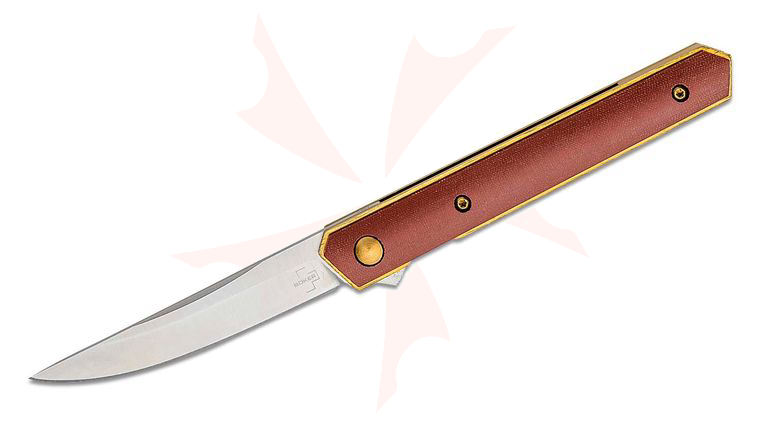 Boker Plus Burnley Kwaiken Air Mini Flipper Knife 3.07 inch CPM-S35VN Satin Blade, Red Micarta Handles - KnifeCenter Exclusive