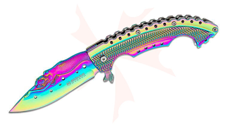 Boker Magnum Rainbow Mermaid Flipper 3.75 inch Blade, Stainless Steel Handles