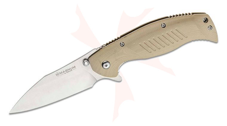 Boker Magnum Delta Whiskey Flipper 3.5 inch Wharncliffe Blade, Tan G10 Handles