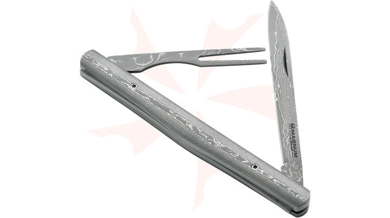 Boker Plus Damascus Cuisine Folder Damascus Handle and 3-1/2 inch Blade and Fork,