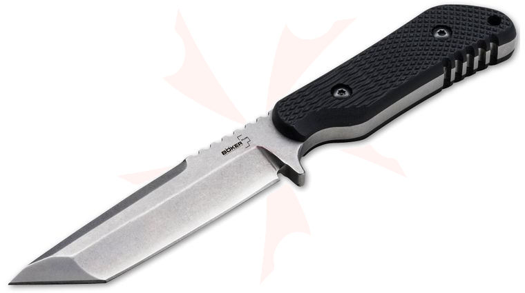 Boker Plus Sal Manaro SM-10T Fixed 4-1/2 inch Stonewash Tanto Blade, G10 Handles, Kydex Sheath (02BO451)