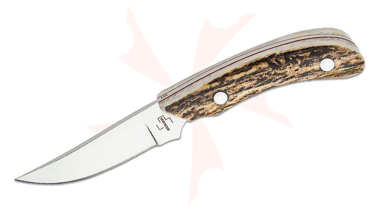Boker Plus Cowboy Crossdraw Fixed 3.25 inch Blade, Stag Handles, Don Hethcoat Design, Leather Sheath