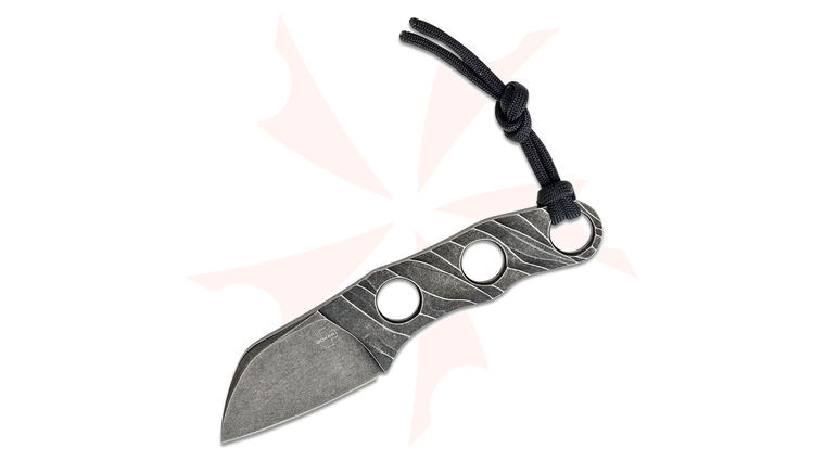 Boker Plus Kazhan Fixed Neck Knife 2.24 inch D2 Black Stonewashed Sheepsfoot Blade, Skeletonized Handle, Kydex Sheath