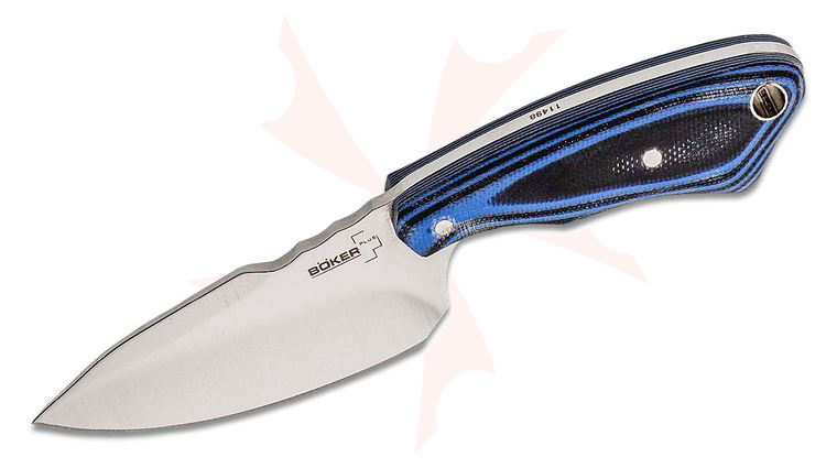 Boker Plus Rambler Fixed 2-3/4 inch Blade, Black and Blue G10 Handles, Leather Sheath