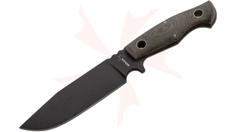 Boker Plus VoxKnives Rold Camp Knife Fixed 6.25 inch D2 Black Blade, Green Micarta Handles, Black Kydex Sheath
