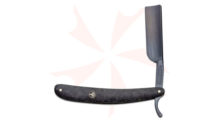 Boker Amboina Straight Razor 6/8 inch Black Carbon Steel Square Point Blade, Black Amboina Wood Handles