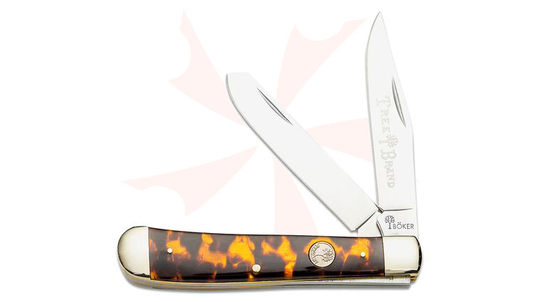 Boker Traditional Series 2.0 Trapper, Faux Tortoise Handles D2 Blade with Nickel Silver Bolsters, 4.25 inch Closed
