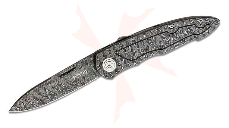Boker Special Run Merlin Damascus Folding Knife 2.875 inch Blade, Damascus Handles