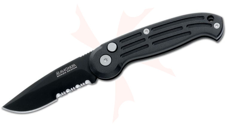 Boker Magnum Junior Speedmaster Folding Knife 2 inch Black Combo Blade, Aluminum Handles