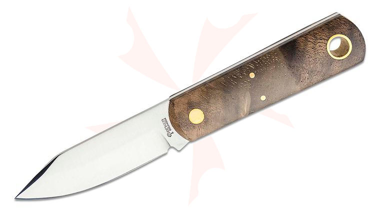 Boker Lucas Burnley Barlow BFF Fixed Blade Knife 2.76 inch AEB-L Satin Clip Point, Walnut Wood Handle, Leather Sheath with Clip