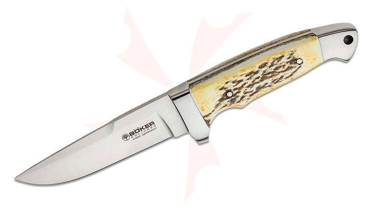 Boker Vollintegral 2.0 Fixed 4.65 inch Satin Blade, Stag Handles, Leather Sheath