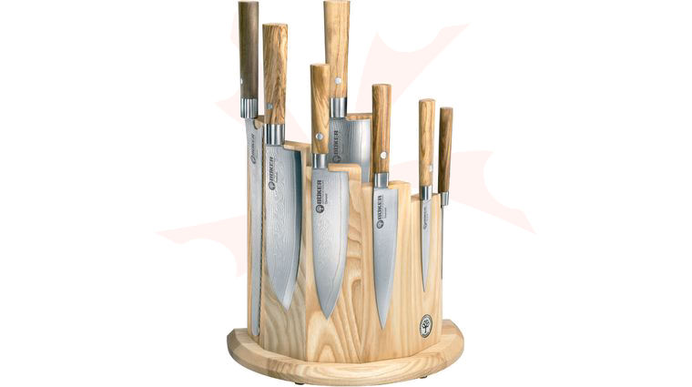 Boker Damascus Olive 8 Piece Kitchen Block Set, Olive Wood