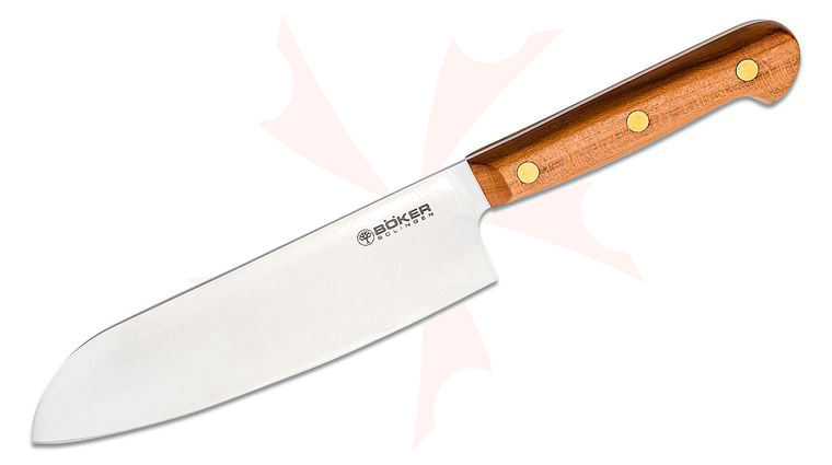 Boker Cottage-Craft Santoku Knife 6.42 inch C75 Carbon Steel Satin Blade, Plum Wood Handles