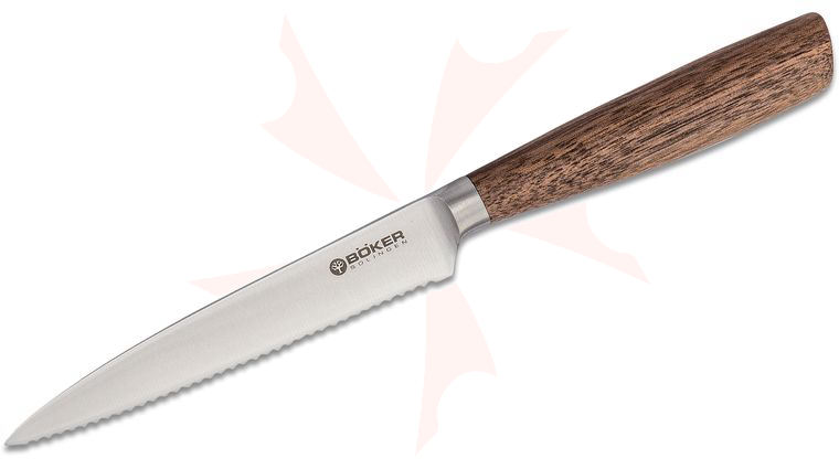 Boker Core Tomato Knife 4.75 inch Serrated Blade, Walnut Wood Handle