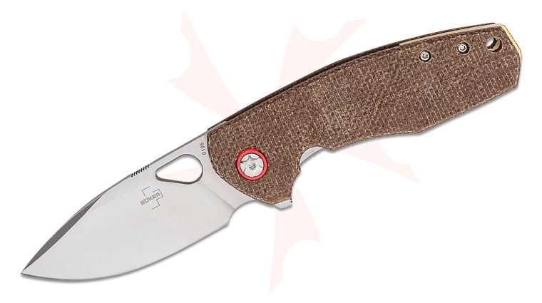 Boker Plus Jesper Voxnaes Little Friend Flipper Knife 3.03 inch CPM-S90V Satin Blade, Brown Burlap Micarta Handles - KnifeCenter Exclusive