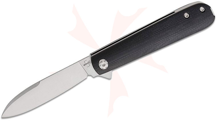 Boker Plus Double Detent Barlow Flipper Knife 2.72 inch CPM-20CV Satin Drop Point Blade, Black G10 Handles - KnifeCenter Exclusive