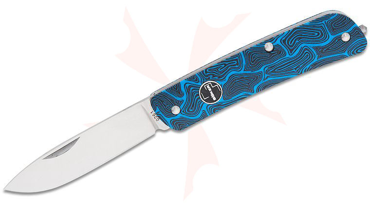 Boker Plus Tech-Tool Slipjoint Pocket Knife 2.8 inch 12C27 Drop Point Blade, Blue Damast G10 Handles