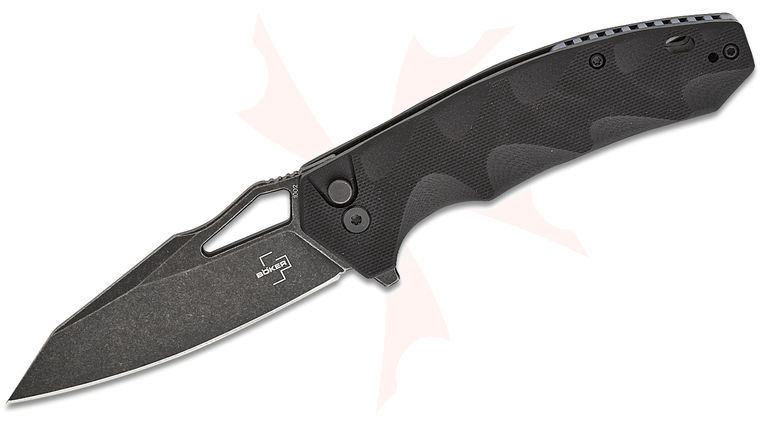 Boker Plus Kirke Flipper Knife 3.39 inch Nitro-V Black Stonewashed Wharncliffe Blade, Black G10 Handles