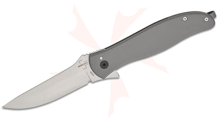 Boker Plus The Escort Flipper Knife 3.5 inch Nitro-V Satin Drop Point Blade, Stainless Steel Handles