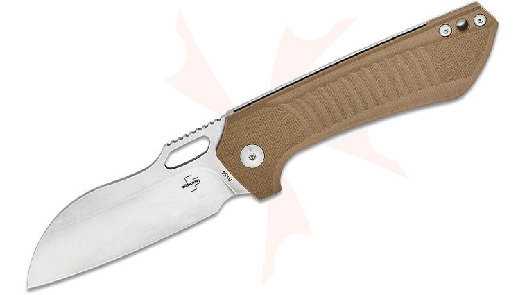 Boker Plus Swoopy Folding Knife 3.11 inch Nitro-V Stonewashted Modified Wharncliffe Blade, Brown G10 and Stainless Steel Handles