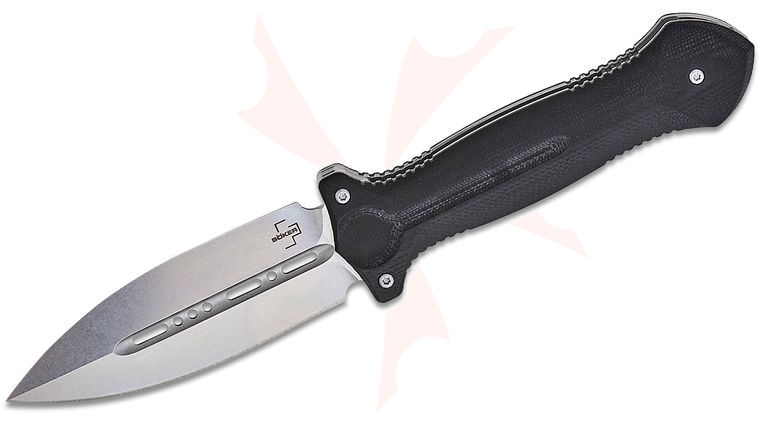 Boker Plus Cheus Flipper Knife 3.54 inch VG10 Single-Edge Dagger Blade, Black G10 Handles