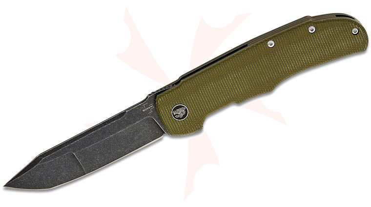 Boker Plus Bob Terzuola Tac-Master Flipper Knife 3.97 inch Nitro-V Black Stonewashed Tanto Blade, Olive Green Micarta Handles