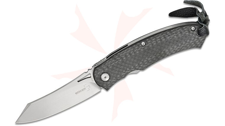 Boker Plus Kansei Matsuno Takara Front Flipper Knife 3.01 inch D2 Satin Modified Sheepsfoot Blade, Carbon Fiber Handles