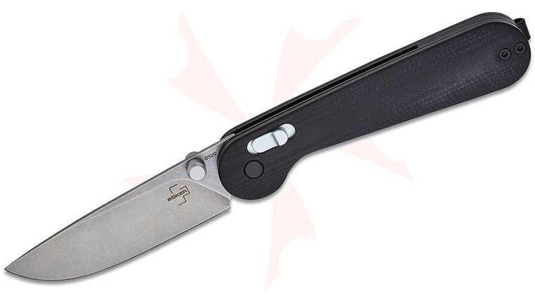 Boker Plus Hebdo Folding Knife 2.83 inch Nitro-V Stonewashed Drop Point Blade, Smooth Black G10 Handles