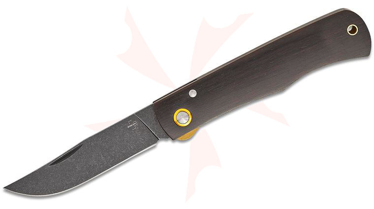Boker Plus Rusticus Liner Lock Folding Knife 3.31 inch 420 Black Stonewashed Clip Point Blade, Ebony Wood Handles