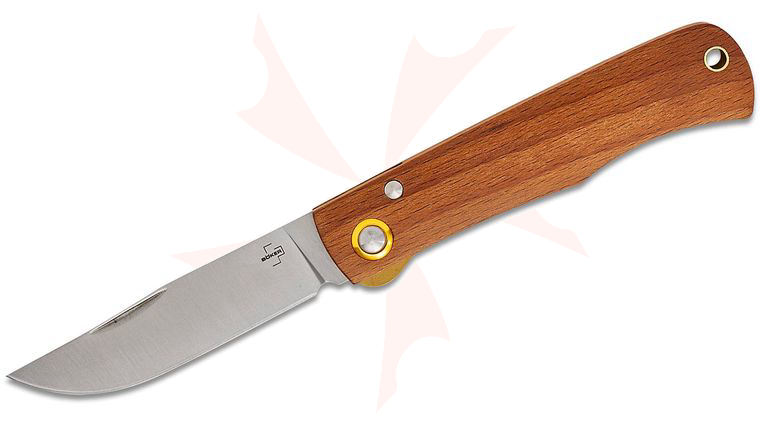 Boker Plus Rusticus Medium Liner Lock Folding Knife 2.95 inch 420 Satin Clip Point Blade, Wood Handles