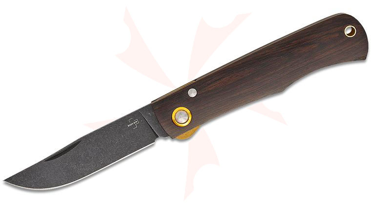 Boker Plus Rusticus Medium Liner Lock Folding Knife 2.95 inch 420 Black Stonewashed Clip Point Blade, Ebony Wood Handles