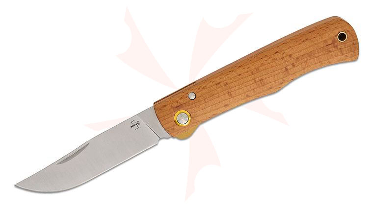 Boker Plus Rusticus Liner Lock Folding Knife 3.31 inch 420 Satin Clip Point Blade, Red Beech Wood Handles