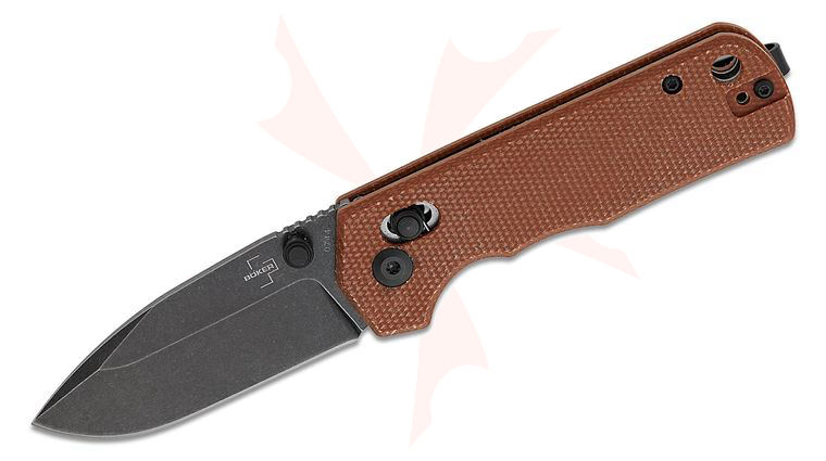 Boker Plus Rockstub 2.0 Crossbar Lock Folding Knife 2.64 inch 14C28N Black Stonewashed Drop Point Blade, Brown Micarta Handles, Reversible Clip