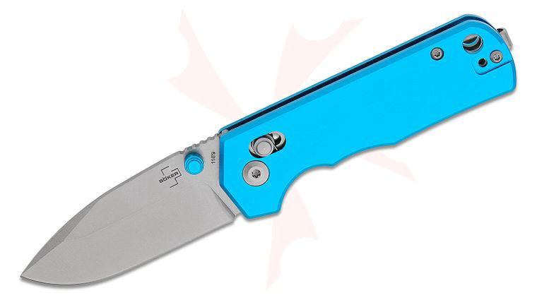 Boker Plus Rockstub Blue Elox 2.0 Crossbar Lock Folding Knife 2.64 inch 14C28N Stonewashed Drop Point Blade, Blue Aluminum Handles, Reversible Clip