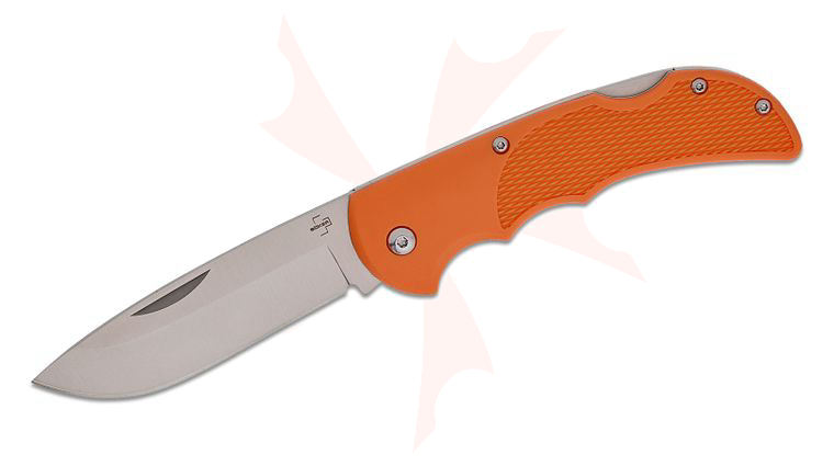 Boker Plus HL Single Pocket Knife 3.23 inch Satin Drop Point Blade, Orange FRN Handles, Nylon Pouch