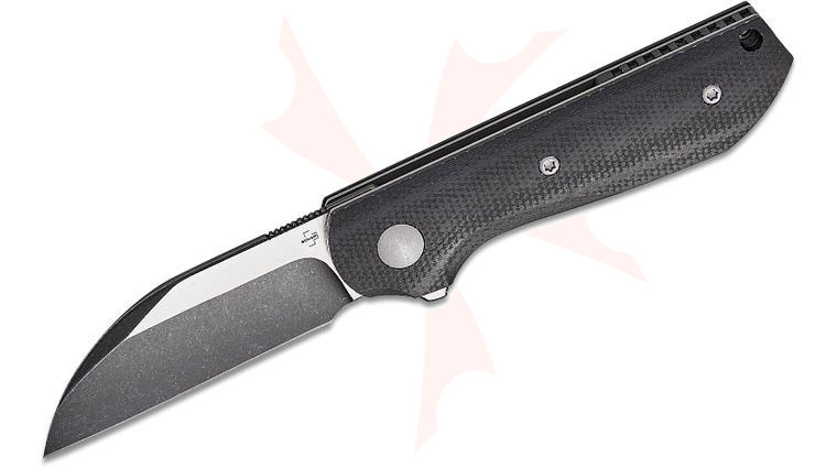 Boker Plus Kirk Mayberry Corvus Liner Lock Flipper Knife 2.76 inch Nitro-V Two-Tone Wharncliffe Blade, Black Micarta Handles