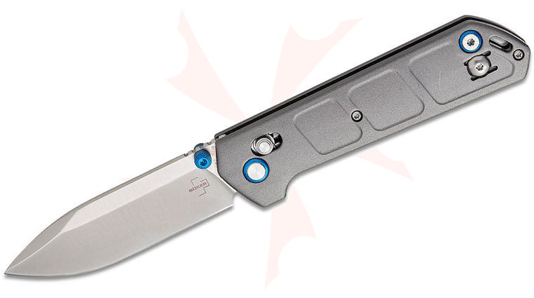 Boker Plus Lucas Burnley Kihon DC Crossbar Lock Folding Knife 3.23 inch Nitro-V Satin Drop Point Blade, Gray Aluminum Handles