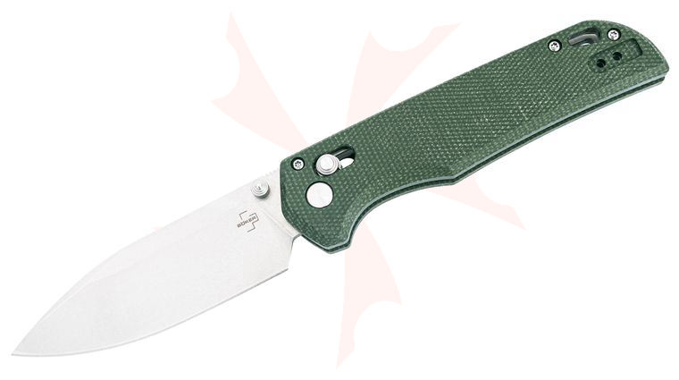 Boker Plus Modern Exskelibur Crossbar Lock Folding Knife 3.42 inch BKR-10 Stonewashed Drop Point Blade, Green Micarta Handles