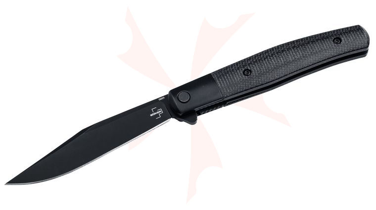 Boker Plus Modern Stockman Flipper Knife 3.31 inch Nitro-V Black Clip Point Blade, Black Micarta Handles