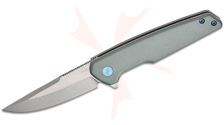 Boker Plus The Dace Flipper Knife 2.87 inch Stonewashed Drop Point Blade, Gray Aluminum with Blue Accents